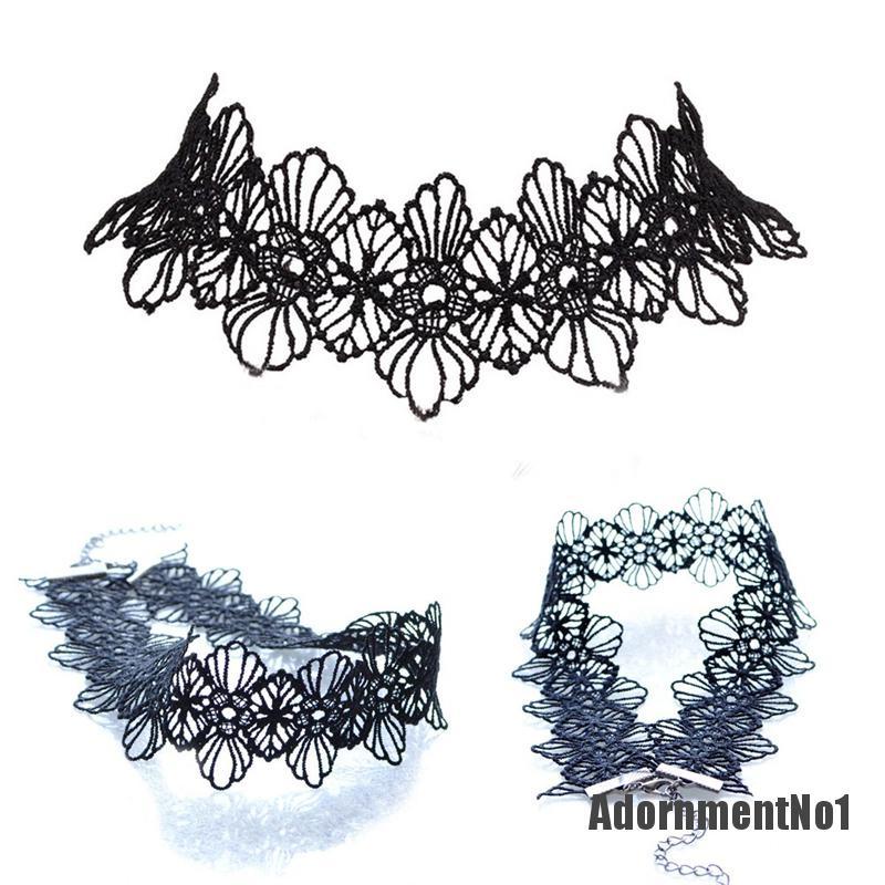 (Adornmentno1) Kalung Choker Lace Hitam Gaya Retro Vintage Untuk Wanita