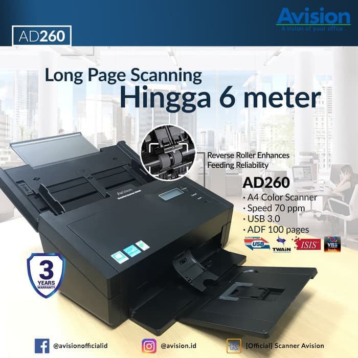 Scanner Avision AD260 Duplex ADF Garansi Resmi AD 260 - 70ppm