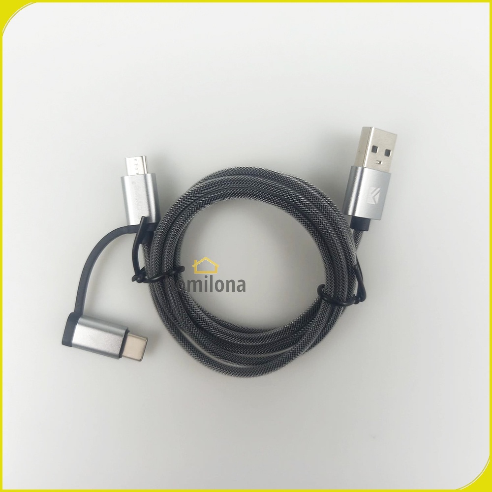 Kabel Charger 2 in 1 Micro USB + USB Type C QC3.0 2.8 A 100 cm - Floveme D38121 - Gray