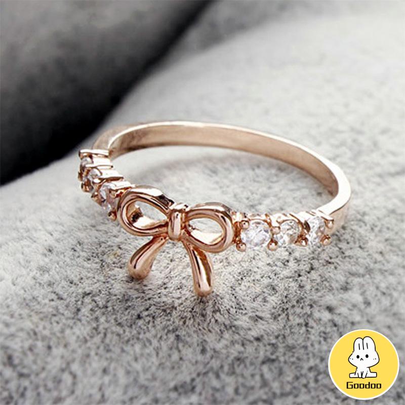 Cincin Korea Desain Pita Hias Berlian Gaya Simple Untuk Wanita -Doo