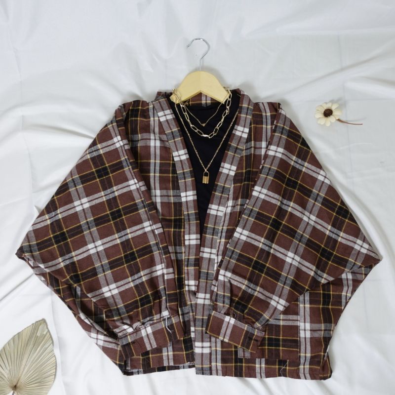 Outer Flanel Viral/ Outer Flanel Lengan Balon/ Outer Balon Grid