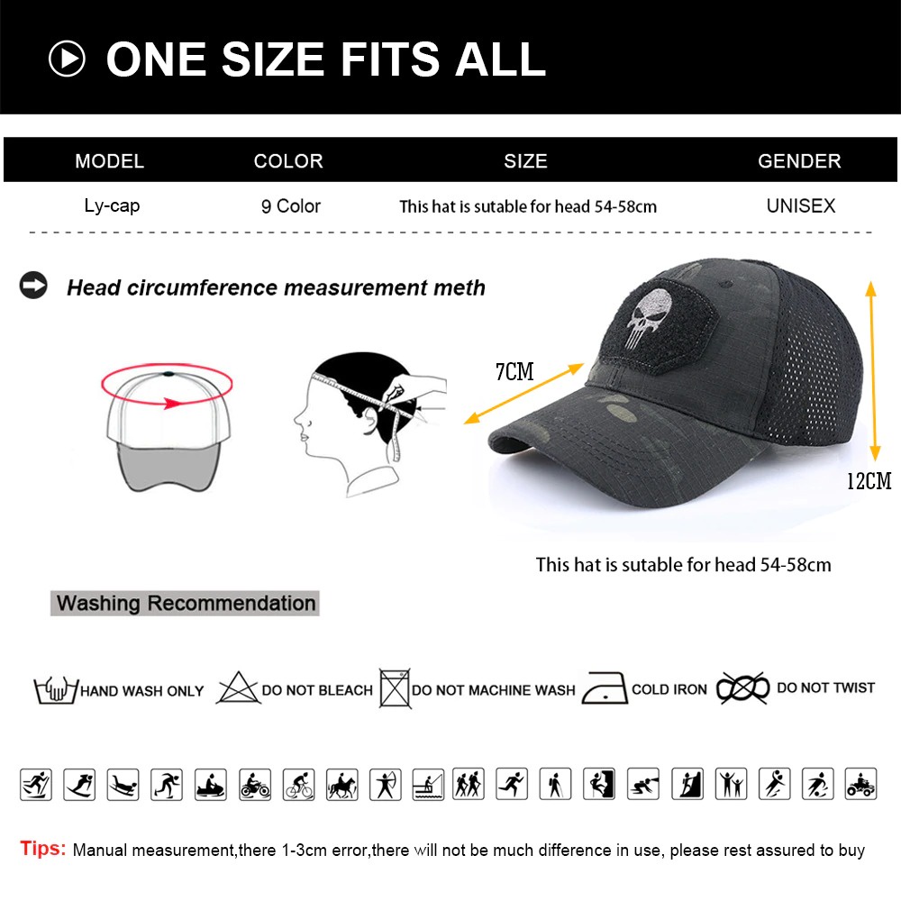 Topi Mesh Baseball Army Look Cap Punisher Skull - LY-CAP-01 - 7RHZM5BK Black