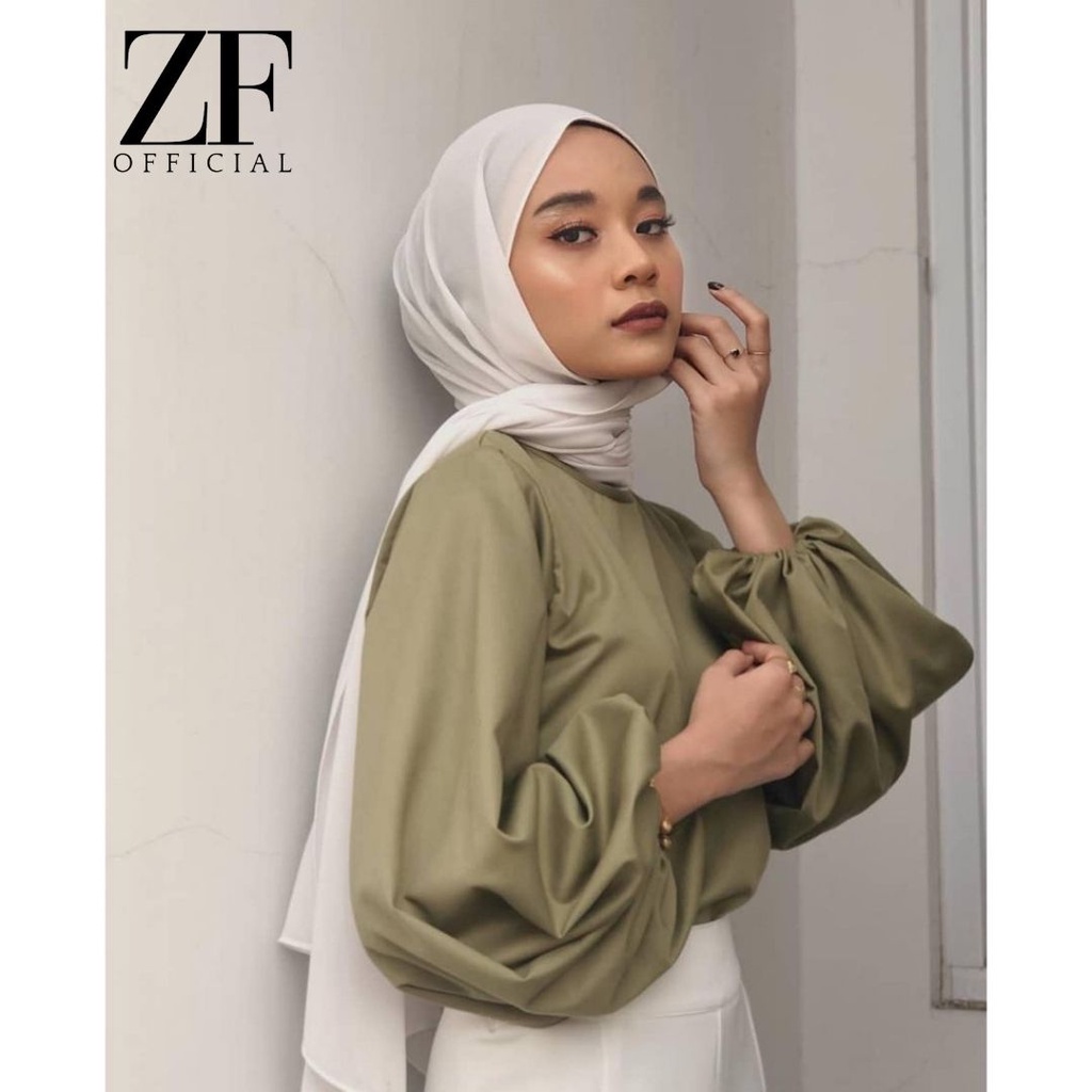 Blouse atasan moscrepe polos lengan balon Lune blouse