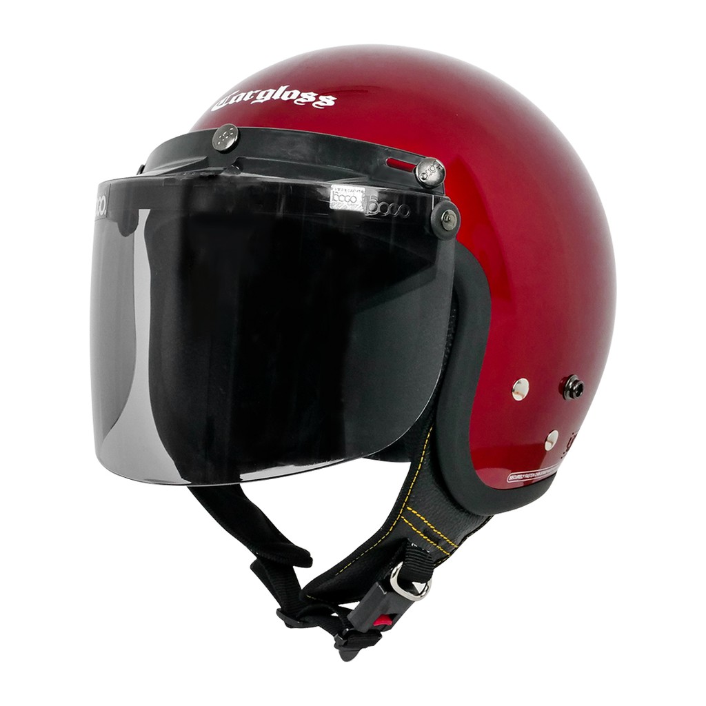 Paket Helm Cargloss Bogo Flat Smoke Retro - Deep Red Met Glossy
