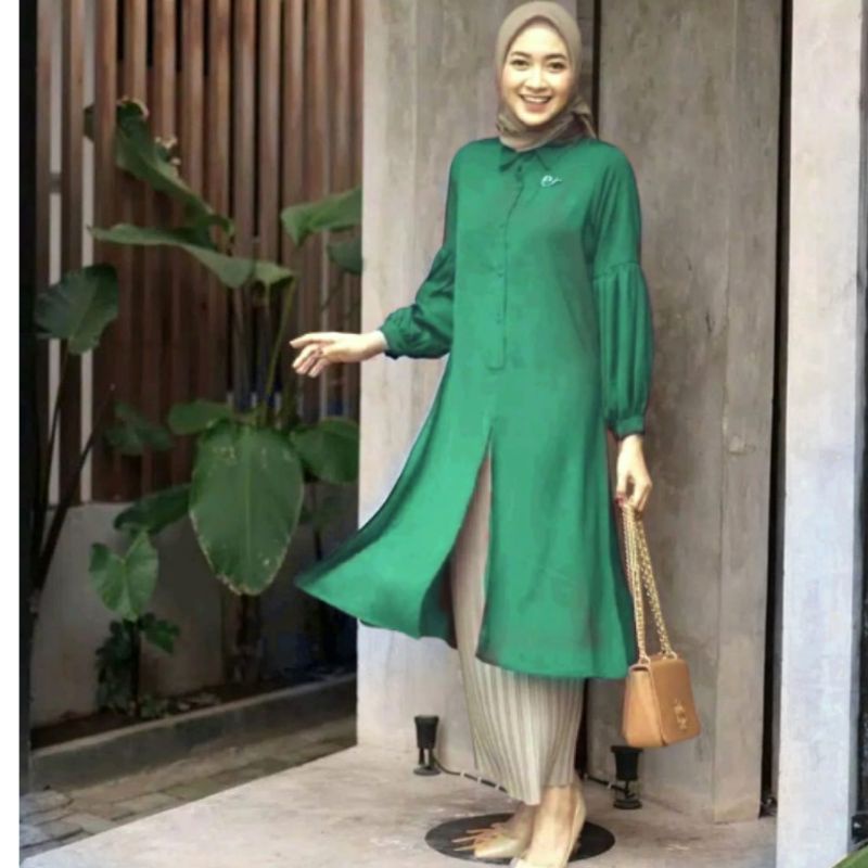 [GOOD QUALITY] TUNIK WANITA LENGAN BALON BAHAN MOSCREPE / DIANARA LONG TUNIK/ Atasan wanita muslim