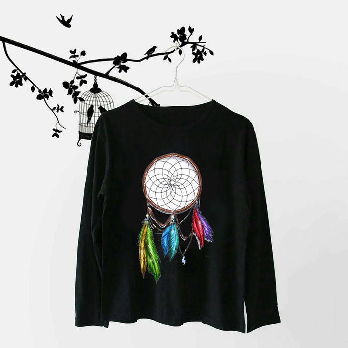 Tumblr Tee / T-Shirt / Kaos Wanita Lengan Panjang Dreamcatcher Hitam Op294