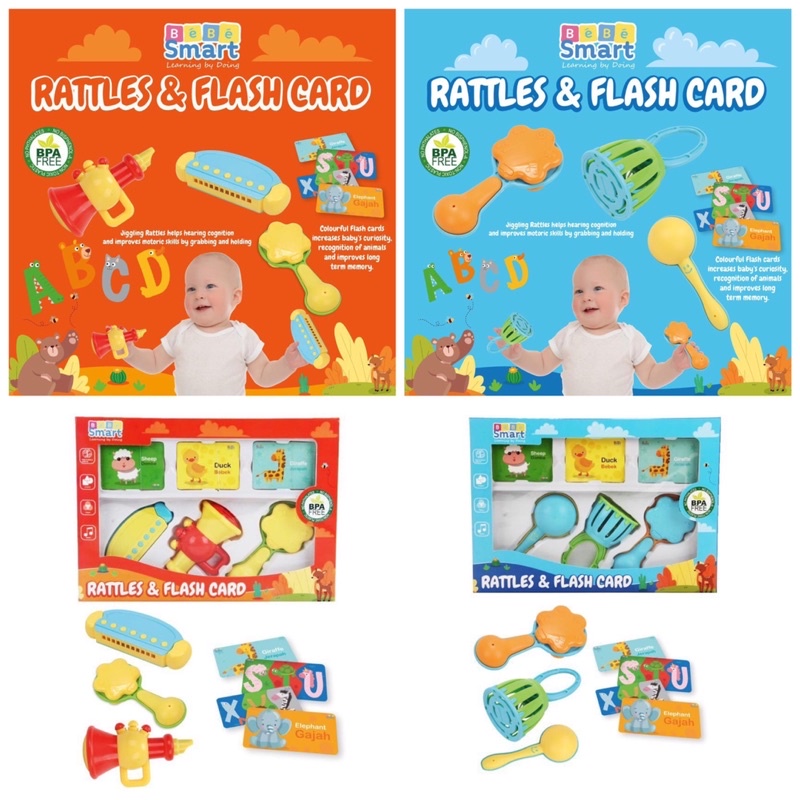 BEBE SMART RATTLES AND FLASH CARD/Mainan Tiup anak Bebesmart Mainan gigitan anak bayi/Bebesmart Teether