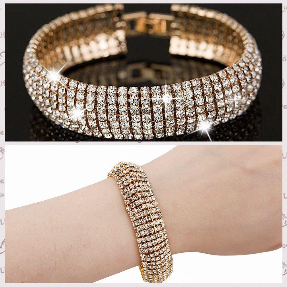 Preva 7baris Kristal Gelang Pernikahan Fashion Berlian Imitasi Diamante Perempuan Manset Bangle