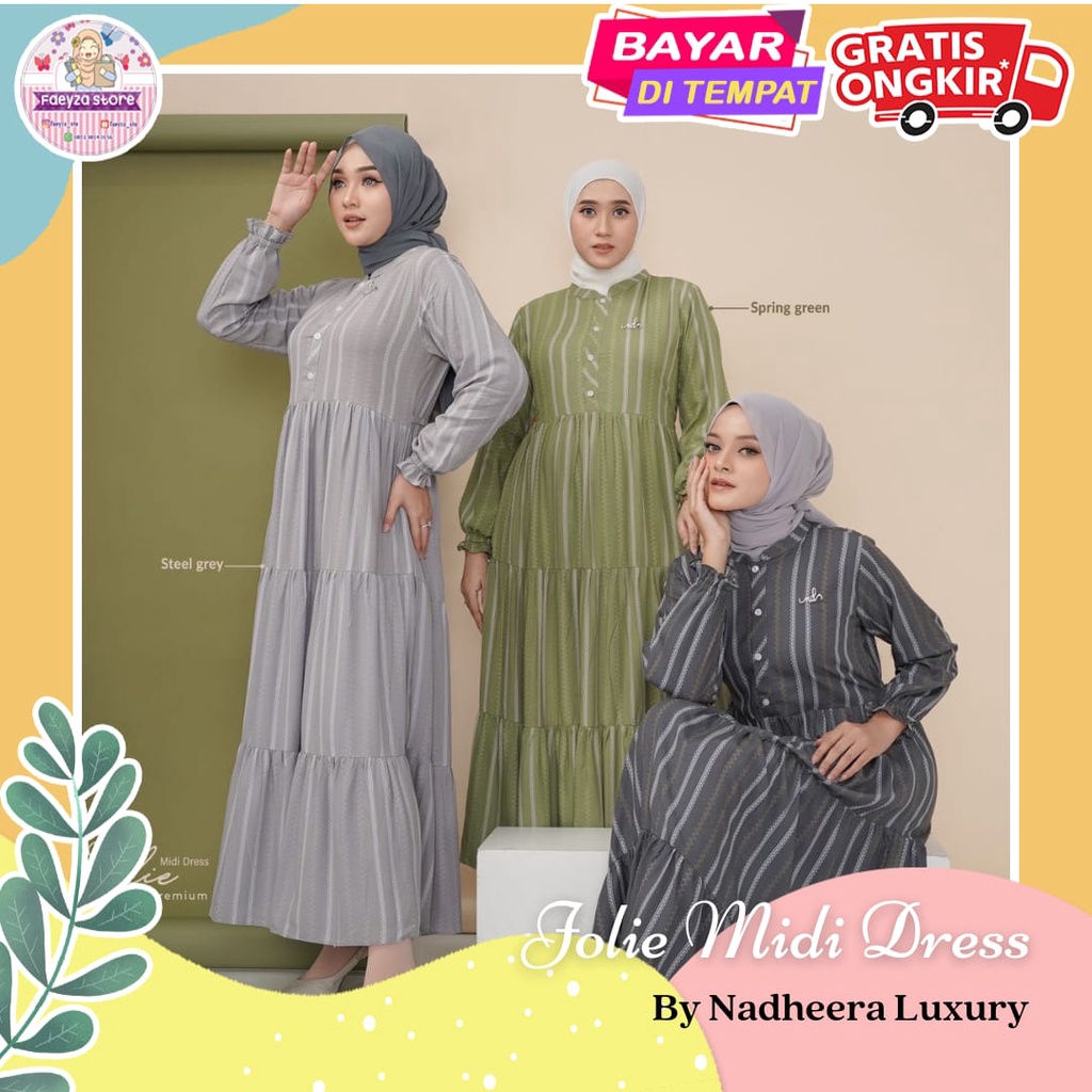 Jolie Midi Dress ORI by Nadheera Luxury Gamis Terbaru Jumbo XXXL LD 120 Rayon Premium Dress Korea Wa