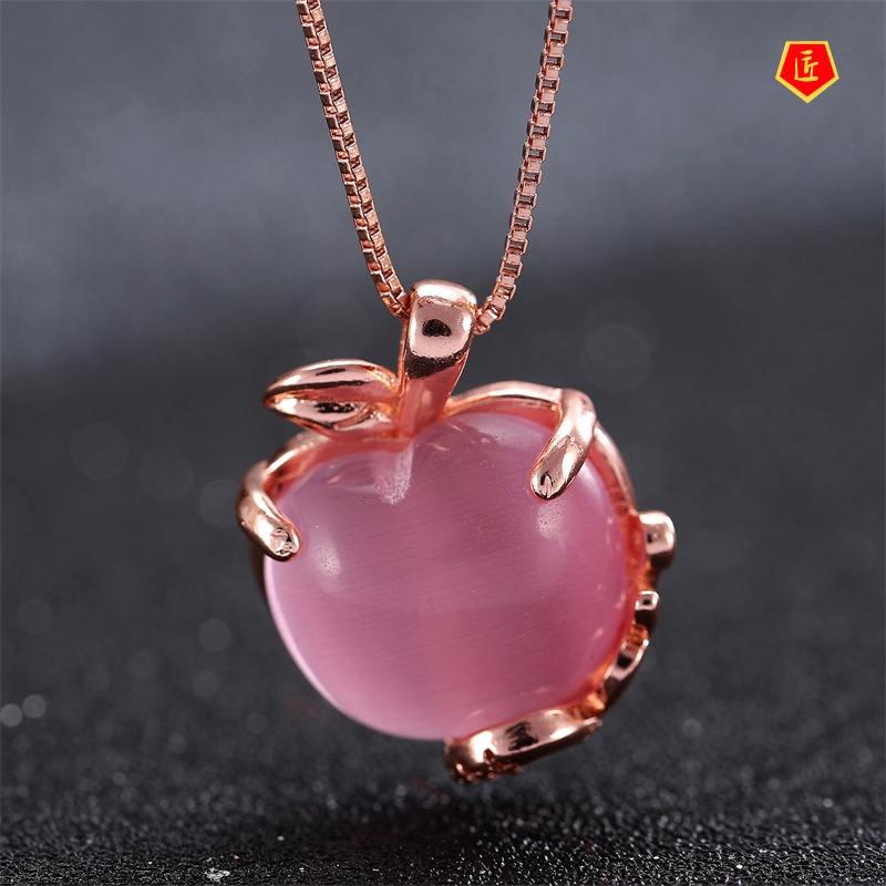 [Ready Stock]Apple Shaped Necklace Pendant Female Pink Crystal Sweet and Fashionable