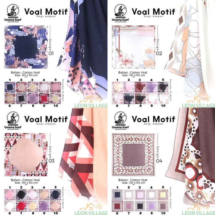 GROSIR Kerudung VOAL UMAMA Scarf Hijab Jilbab Segi Empat Motif