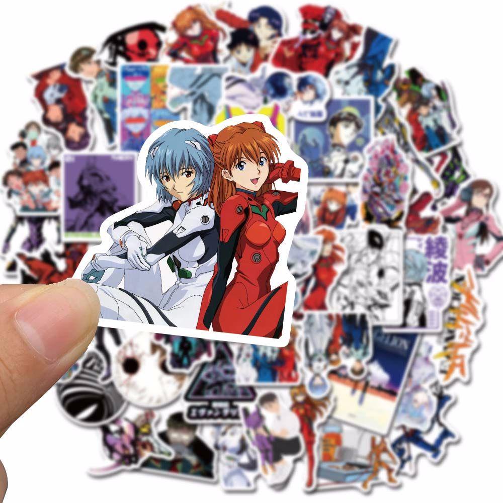 Lanfy 50pcs / Pak Stiker Motif Anime Evangelion Anti Air Untuk Dekorasi Scrapbook / Laptop / Koper / Mobil