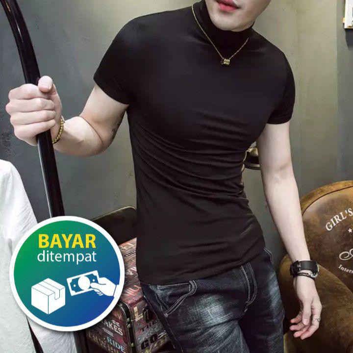 Baju Kaos Turtleneck Pria Lengan Pendek