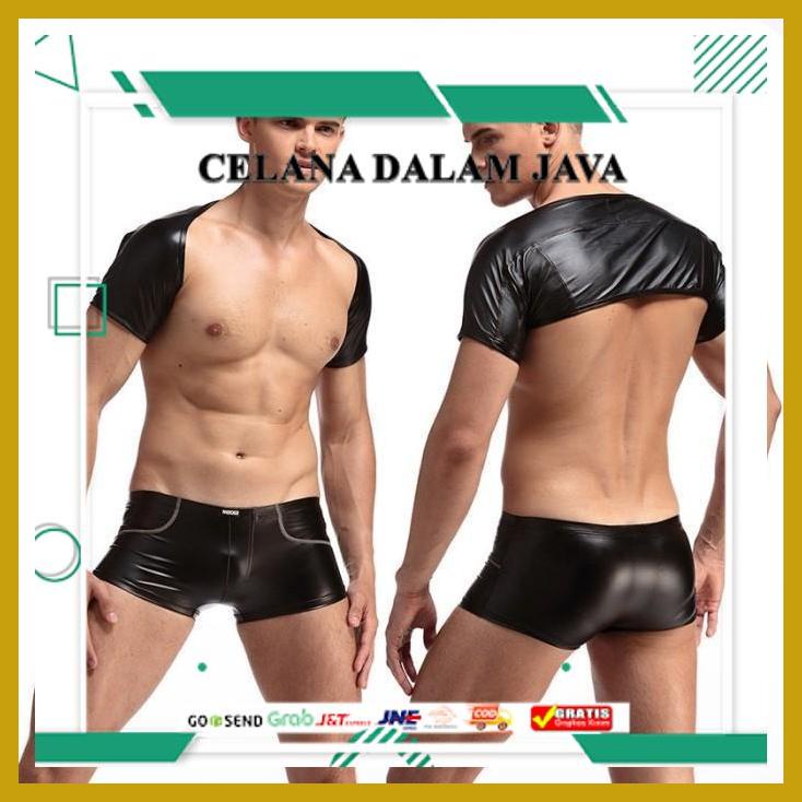 TANK TOP PRIA SEXY / CNCD MBE413 FASHION BRAND BLACK FAUX LEATHER COMPRESSION HALF VEST  KUALITAS SA