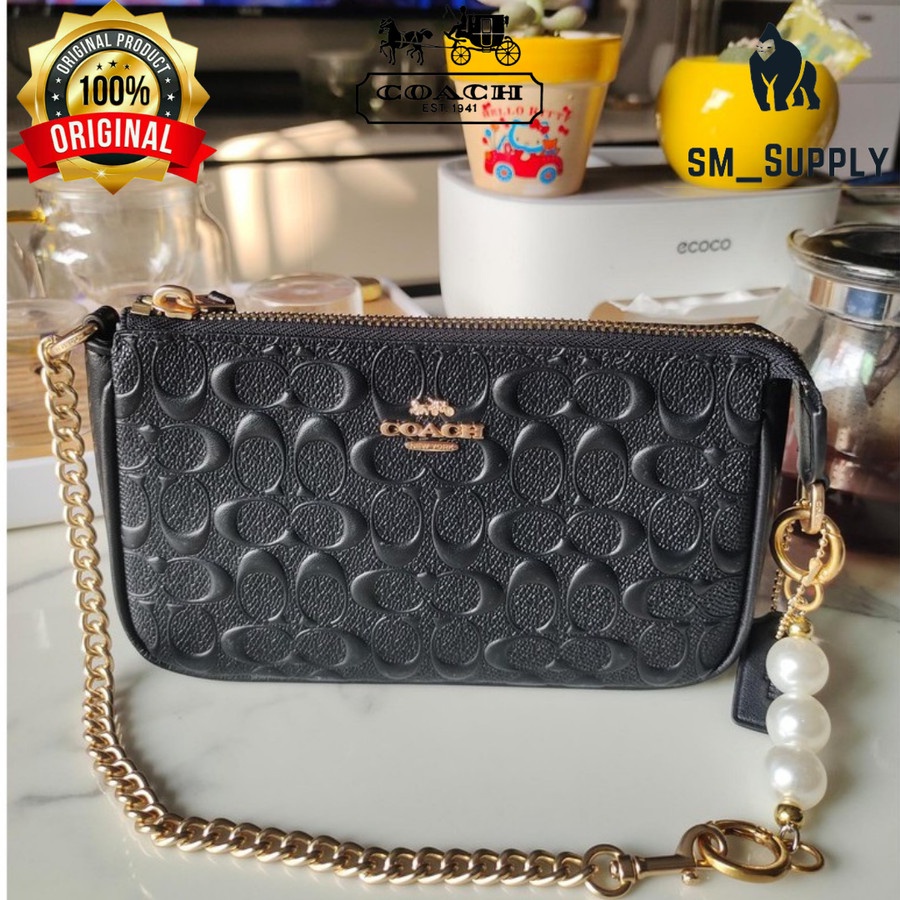 COACH EMBOSSED LEATHER LARGE WRISTLET 19 BLACK