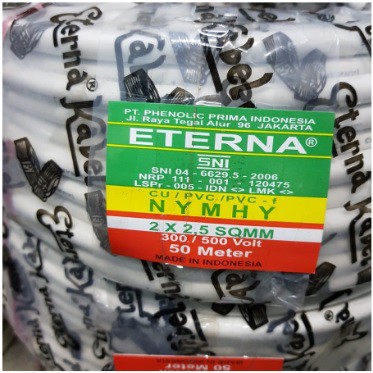 Kabel ETERNA NYM-HY 2x2,5 @50Mtr 2x2.5 Putih Serabut