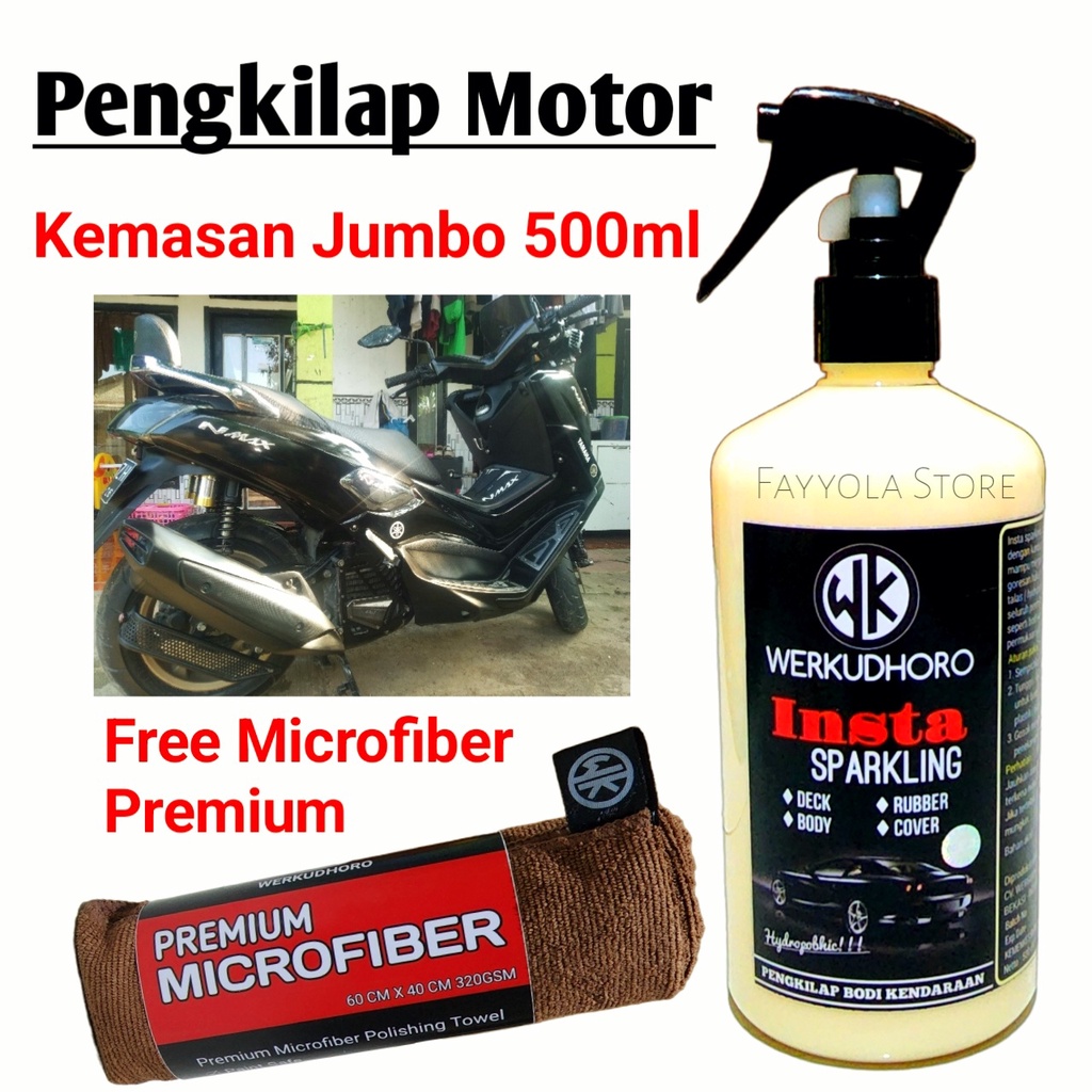 Pengkilap Body Motor 500ml / Pengkilat Motor Doff &amp; Gloss / Insta Sparkling bonus microfiber