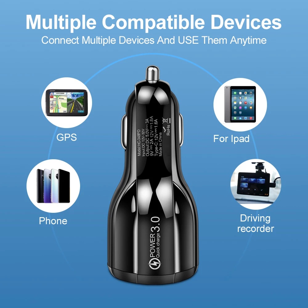 100W Car Charger USB Quick Charge 3.0 Mobile Phone Charger 2 Port USB Fast Car Charging For iPhone 12 11 XR Samsung S10 Car-Charger