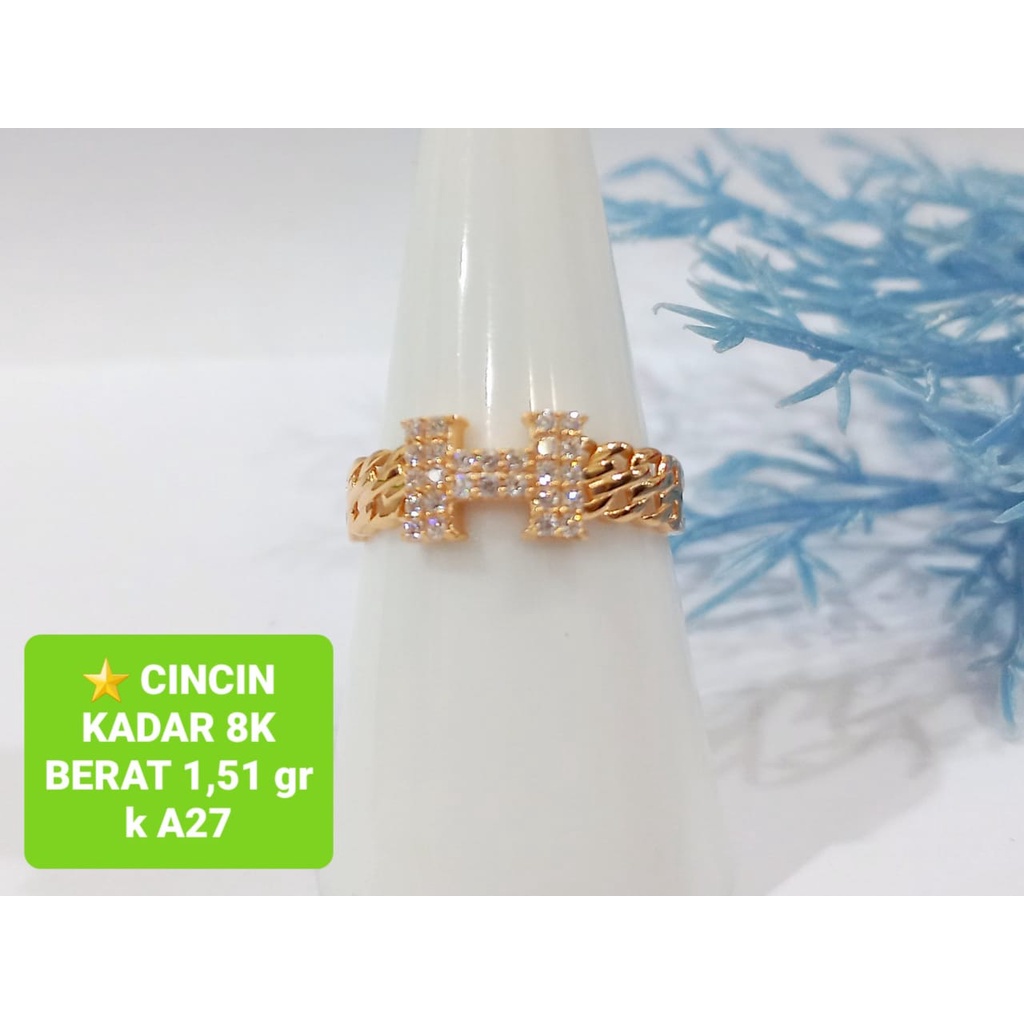 CINCIN EMAS ASLI KADAR 375/8KARAT WANITA DEWASA FASHION PAMERAN RANTAI