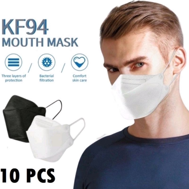Masker KF94 Korea Tebal 4 Ply isi 10 Pcs Warna Hitam dan Putih Earloop