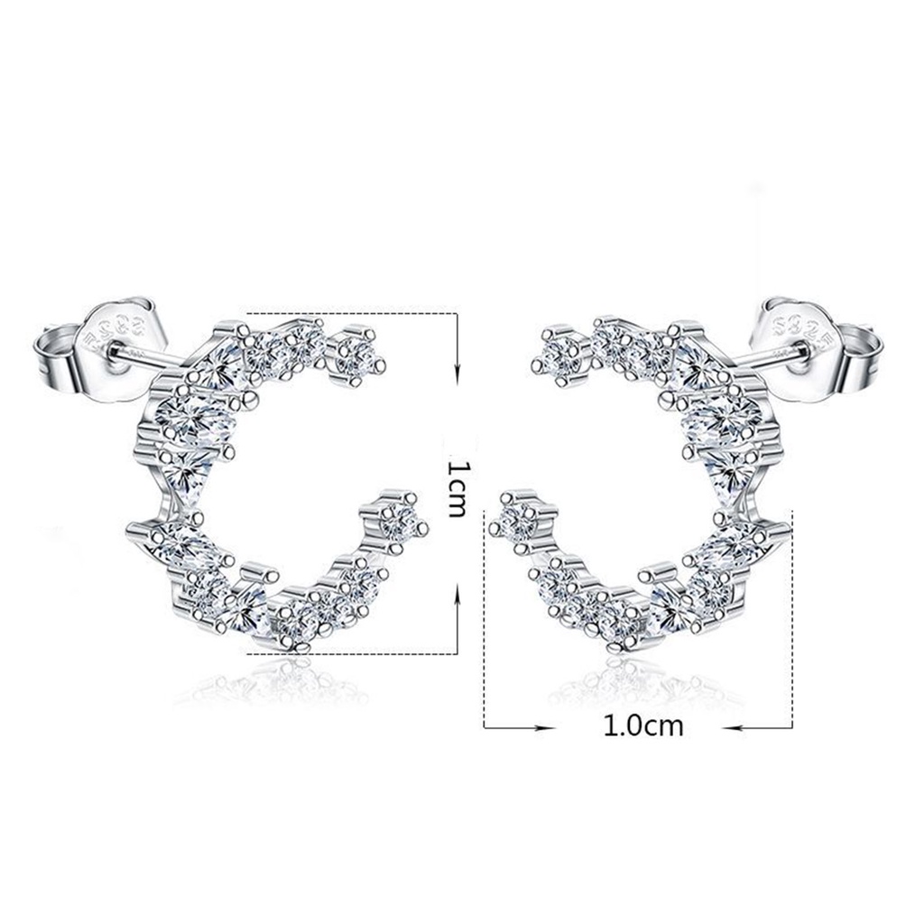 Hu Hu Hu Hu Hu Alat Bantu Pasang Kacamata♡ 1 Pasang Anting Tusuk Sterling Silver 925 Bentuk Bulan Sabit Hias Cubic Zirconia Untuk Wanita