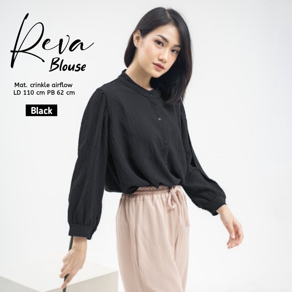 Reva Blouse Wanita Crinkle Airflow Premium Kemeja Wanita Lengan Panjang Baju Import Casual Kantor LD 110 cm