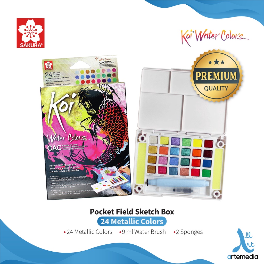 Jual Cat Air Sakura Koi Watercolor 24 Cac Metallic Pocket Field Sketch Box Indonesia|Shopee Indonesia