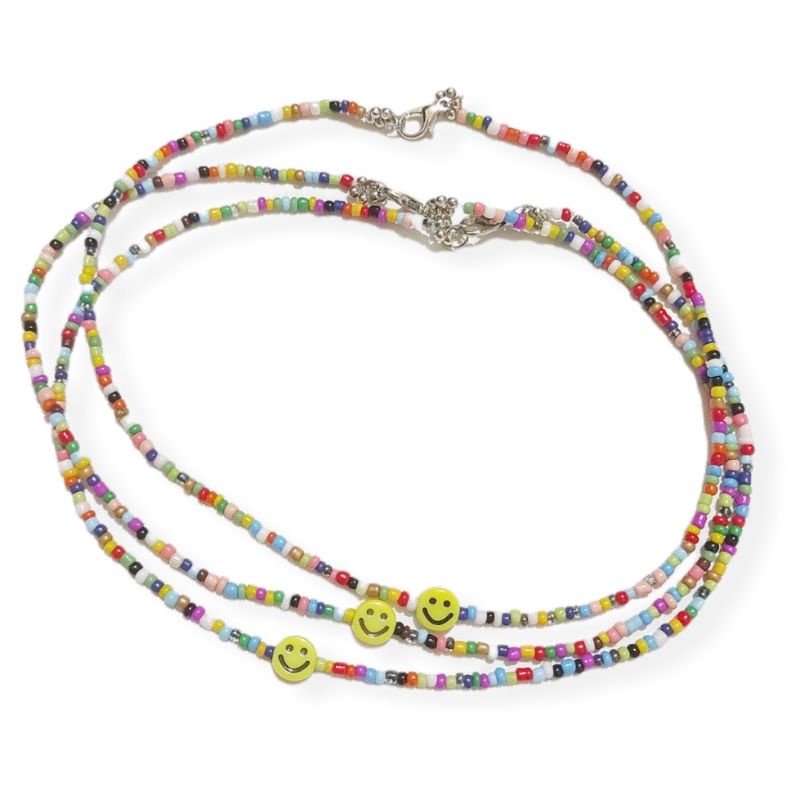 Kalung Mote Senyum Warna Warni Colorful Beads Smile Bohemian Etnik Gaya Korea Smiley Beads Jewelry Emoji