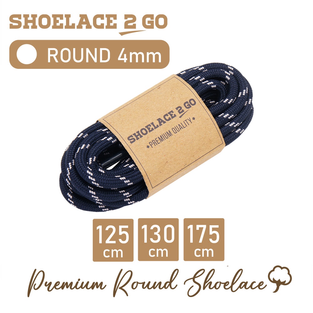 SHOELACE 2 GO PREMIUM TALI SEPATU MOTIF BULAT ROUND N4 DEEP NAVY WITH WHITE STRIPES - 125CM 130CM 175CM