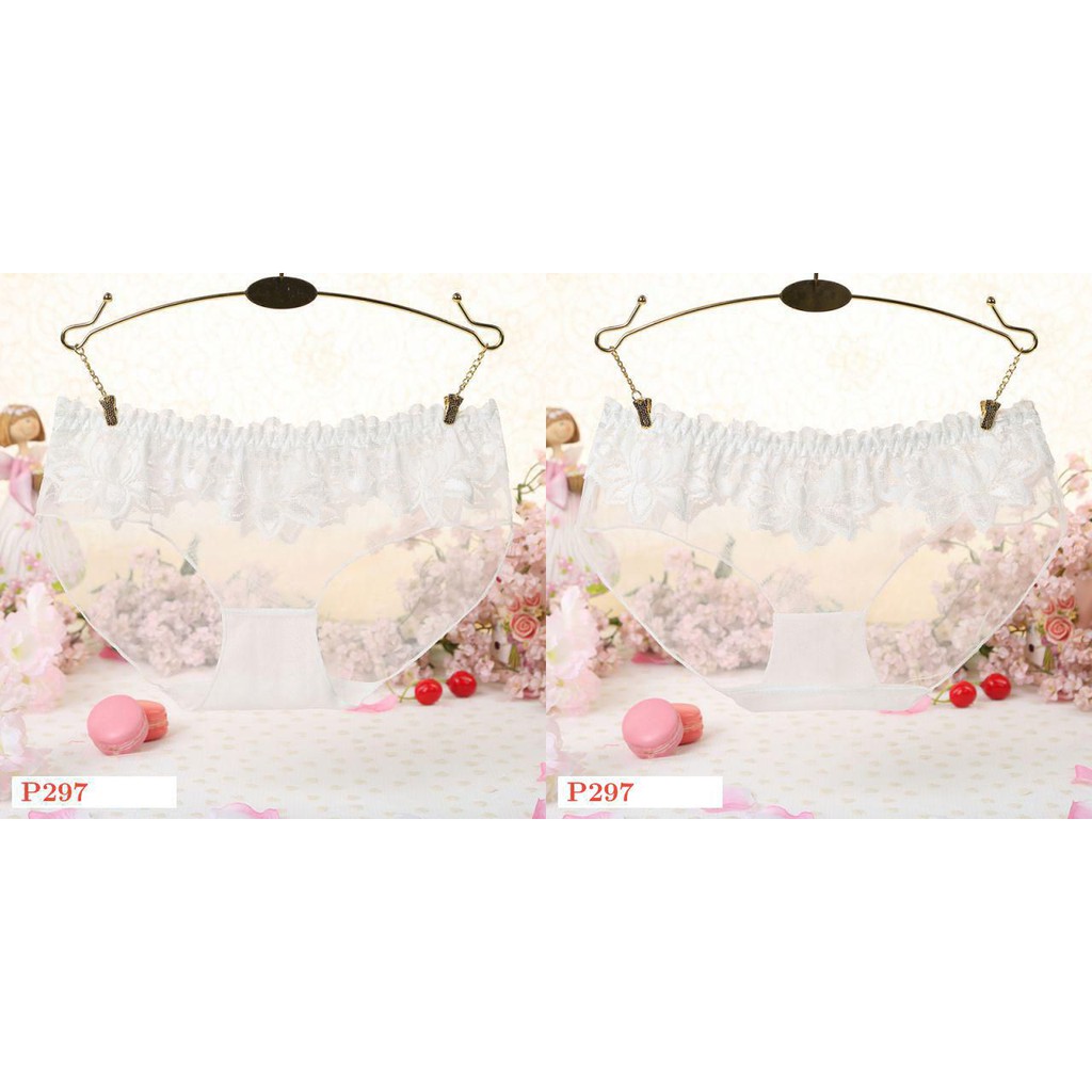 P297 - Celana Dalam Panties Boyshort Putih Transparan, Renda Bunga