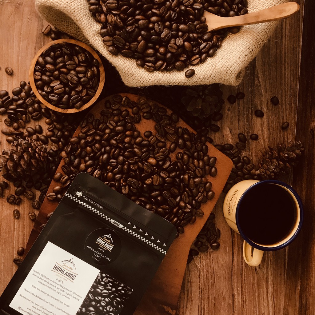 

KOPI BIJI PAPUA ARABICA DARK ROASTED COFFEE BEANS 200 GR