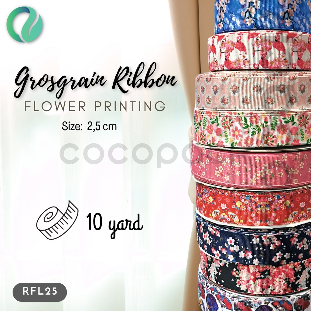 

Pita Kain Imlek Grosgrain Ribbon Flower Printing 10 Yard