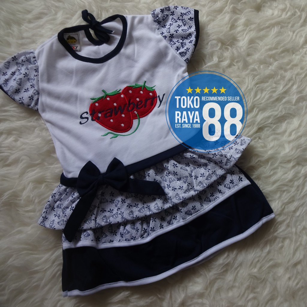 RB [SDR-RF32] TOKO RAYA 88, Setelan Dress Bayi 3 - 18 Bulan, RED FOREST Rok Strawberry Pita, Baju