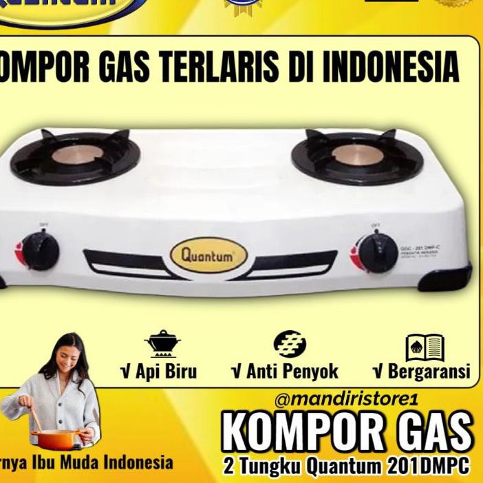 ❄Terlaris!! Kompor Gas 2 Tungku Quantum 201DMPC Stainless Steel Putih | Kompor Gas Quantum Dua Tungk