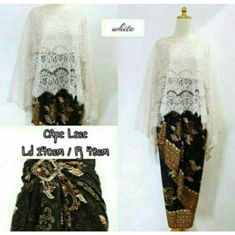 COD SETELAN KEBAYA CAPE BROKAT mewah kebaya Bridesmaid seragaman pager ayu kebaya wisuda Kebaya jumbo-SET CAPE PUTIH