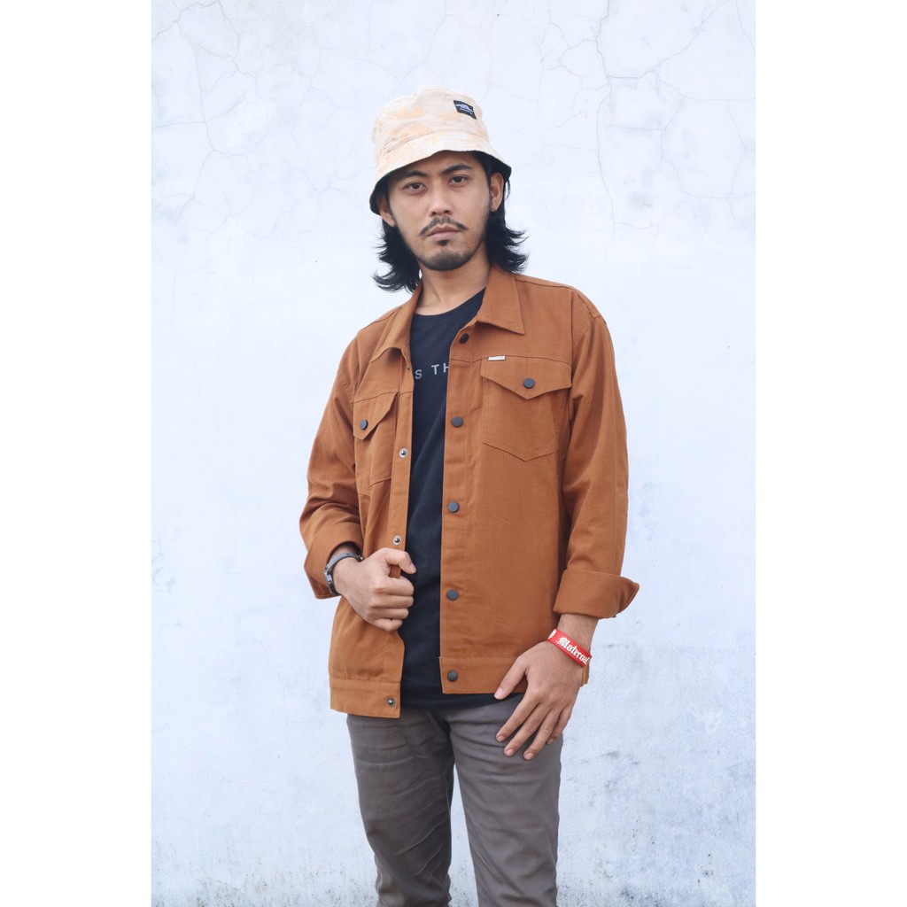 Jaket trucker Pria kanvas /Jacket trucker canvas suede / Jaket Parka kanvas suede Warna Caramel