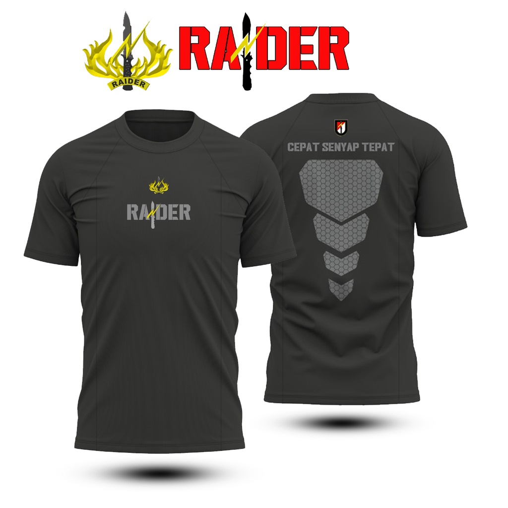 BAJU KAOS RAIDER TNI AD / ATASAN OLAHRAGA RAIDER / KAOS OLAHRAGA RAIDER B AHAN DRIFIT HITAM TERBARU