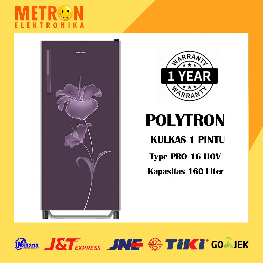 POLYTRON PRO 16 HOV VIOLET KULKAS 1 PINTU 160 LT LITER GLASS PRO16HOV