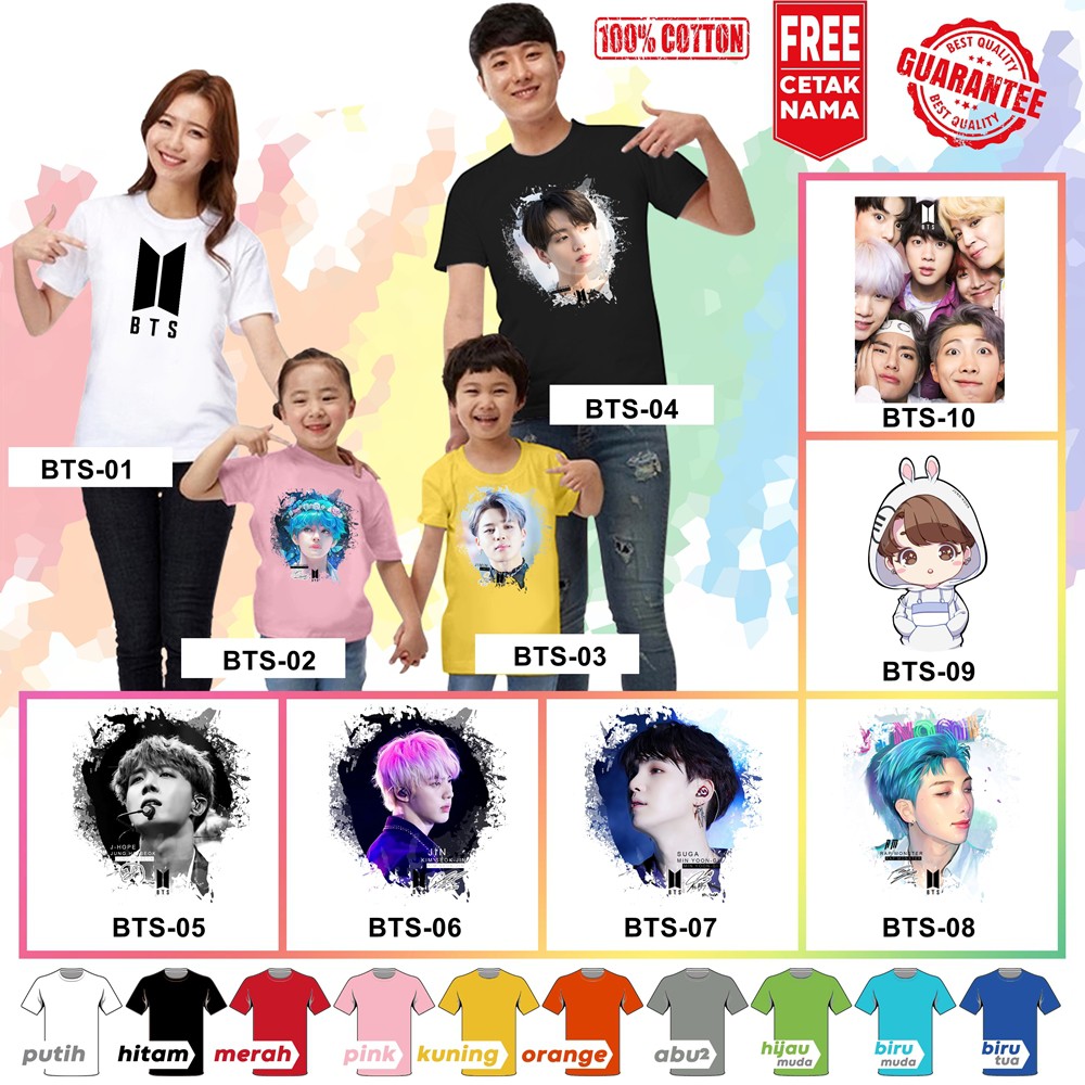 [FREE NAMA!!] Baju Kaos COUPLE ANAK DAN DEWASA BTS BANYAK MOTIF