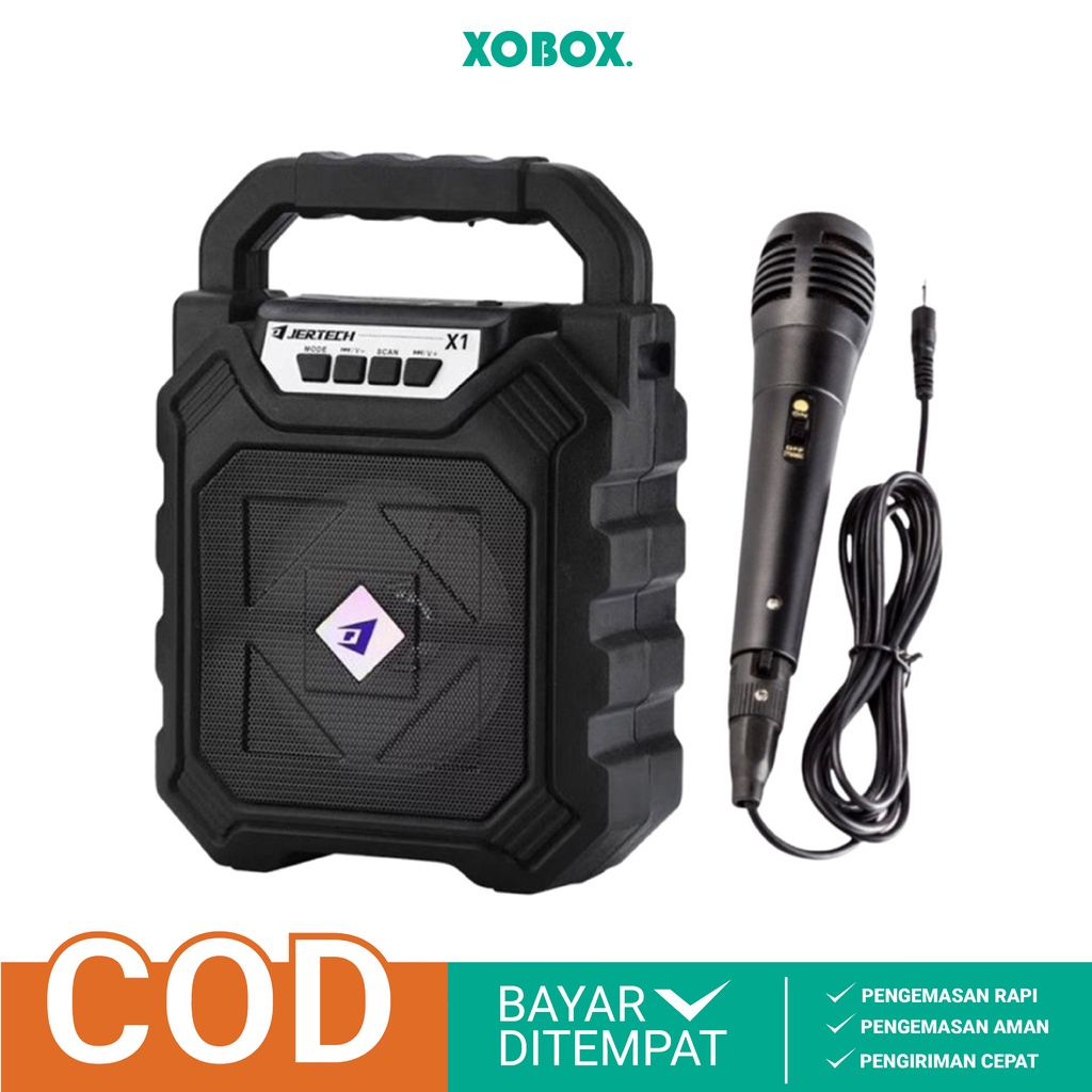 XOBOX - Speaker Bluetooth Tenteng Plus Mic Karaoke, Radio, USB, Micro SD - Jertech X1