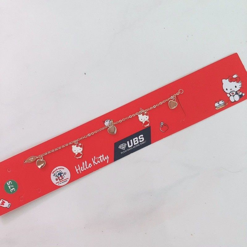 Gelang rantai anak hello kitty dress merah UBS kadar 375 8K