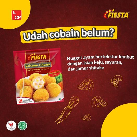 FIESTA VOLCANO CHEESE 500GR NUGGET AYAM ISI KEJU JAMUR SAYUR HALAL