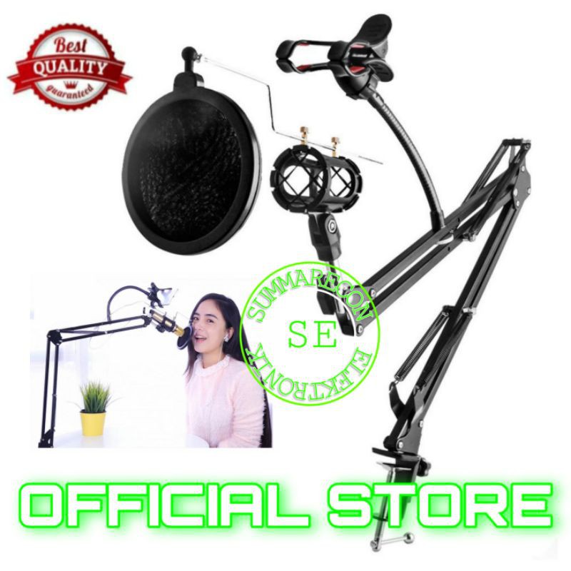 stand mic condenser recording with pop filter smartphone