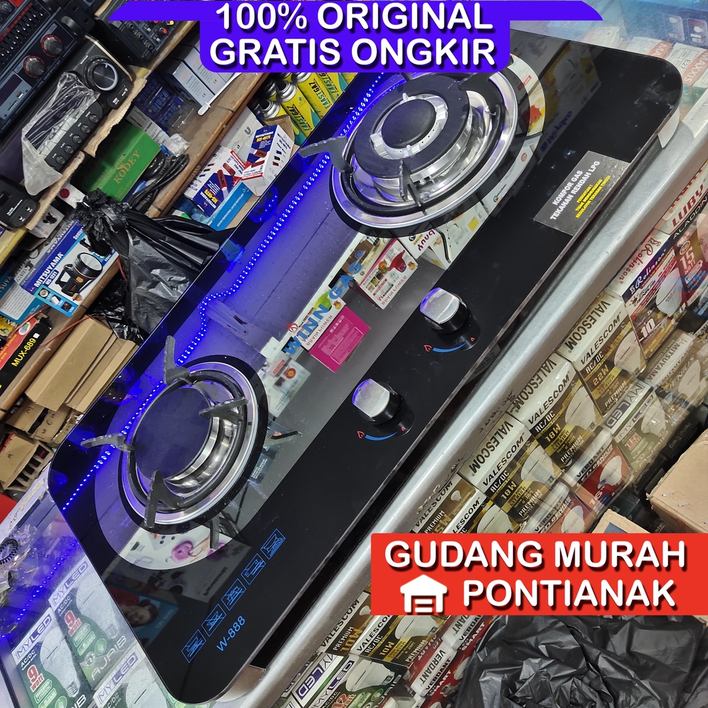 Kompor gas Winn Gas KACA 2in1 Bisa jadi Kompor TANAM atau pemakain biasa di atas Meja W-888