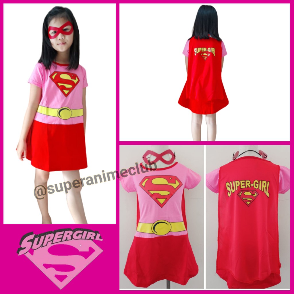 Kostum Anak Perempuan Pink Merah Dress Karakter Superhero Cosplay Karnaval