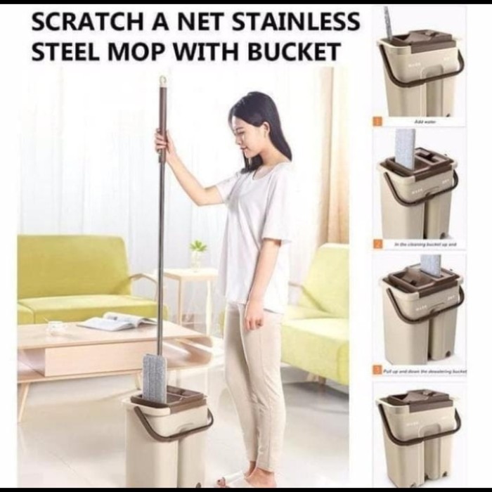 TURUN HARGA Alat Pel Praktis Mop Briny 2 Kain Alat Pembersih Lantai Alat Pel Praktis / Scratch Cleaning Mop Free Rafil kain Pel Praktis Mop Pel Putar Bentuk Persegi Panjang Untuk Perlengkapan Rumah