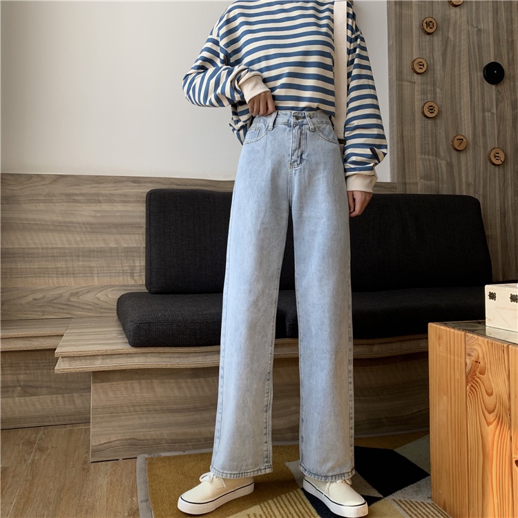 Celana jeans wide-leg baru dengan pinggang tinggi longgar lurus celana jens wanita celana jeans panjang wanita wide-leg/Jeans pinggang tinggi longgar kasual berkaki lurus wanita celana