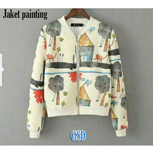 Jaket Wanita jaket painting/jaket corak/jaket sablon/jaket wanita/jaket cewek/baju(D7O9) Jaket Wanit