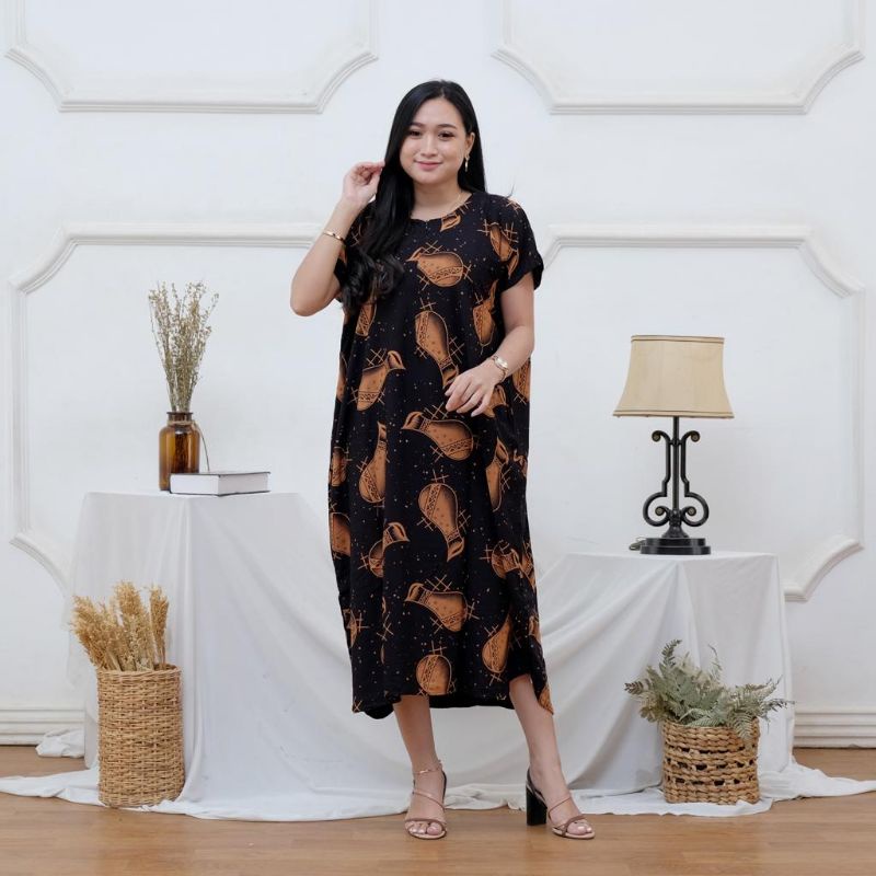 Daster Panjang Busui Kekinian Non Ruffle jumbo LD 130 kekinian viral-Busui barel hitam