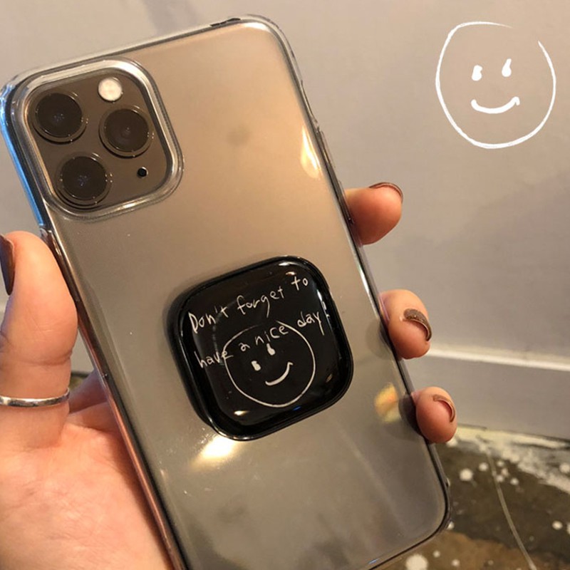 PopSocket Bentuk Kotak Motif Smiley Desain Simpel untuk HP